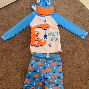“Cutest Catch” swimsuit, rash guard and hat set